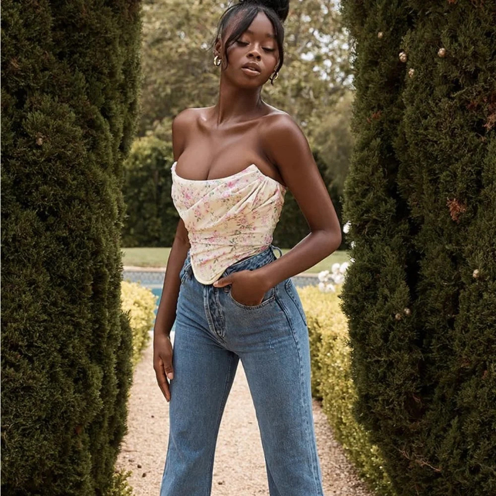 House of CB Floral Cream Corset Crop Top
